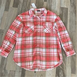 Women’s Simplee Coral Flannel Shacket Shirt Jacket Medium NWT